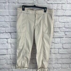 White House Black Market Coastal Mid-Rise Cropped Utility Pants 16 Short Granola